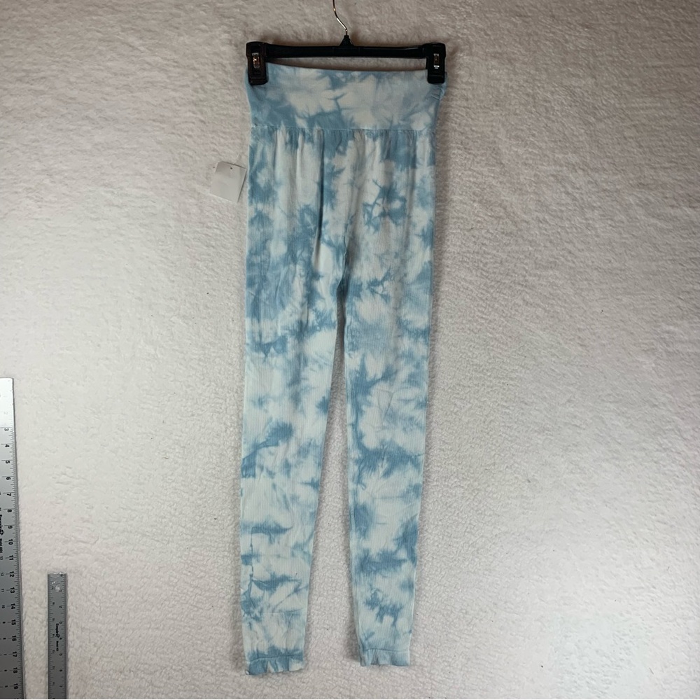 Love Tree Leggings Tie Dye Ribbed Pull On Stretch Blue White Size S NWT 5790